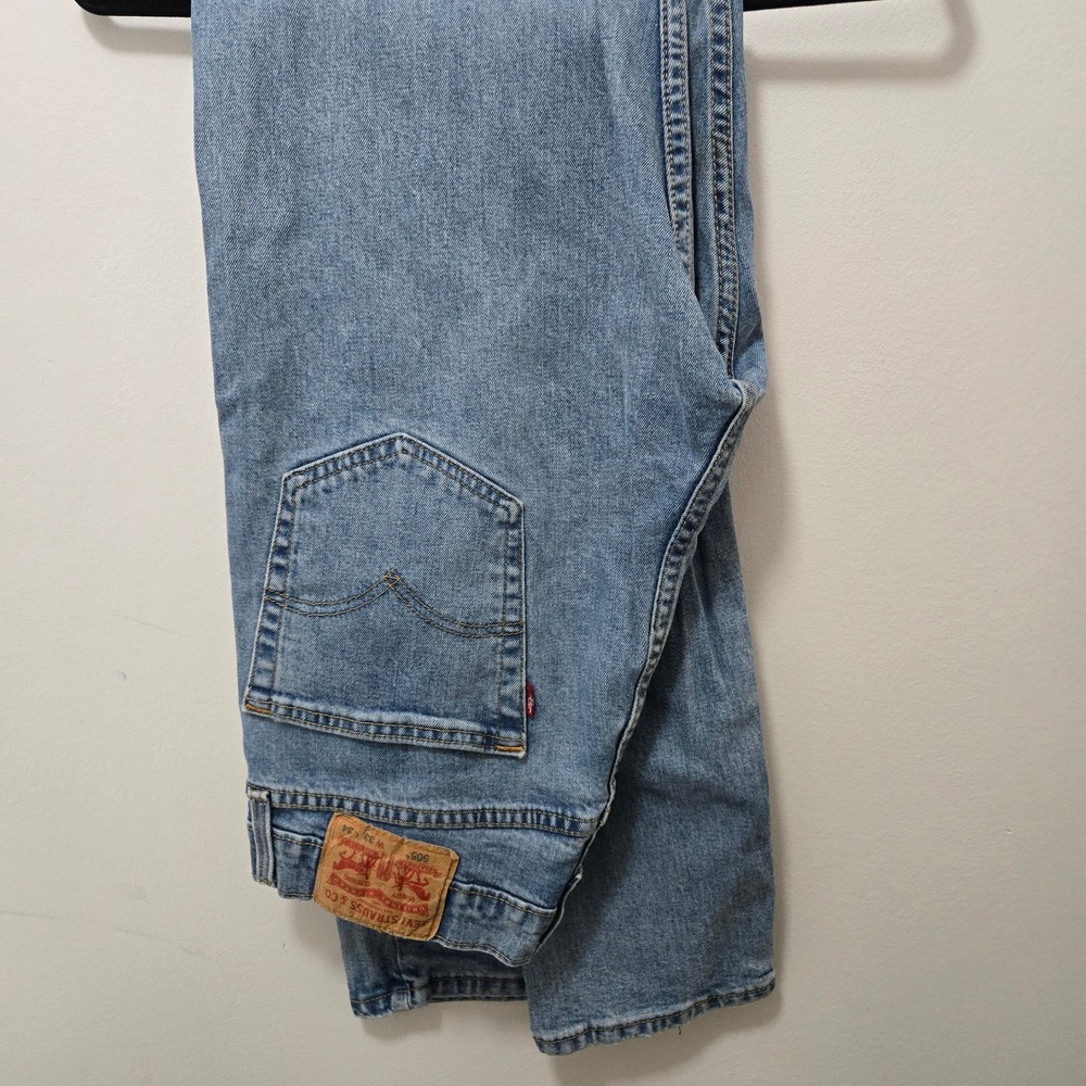 Levis 505 Regular Fit Jeans Light Wash Denim 33x34 Straight Leg Blue